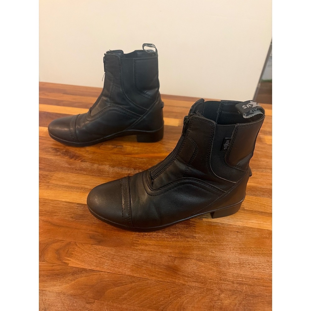 Saxon Syntovia Black Front Zip Paddock Boots Women Size 4 Equestrian Riding